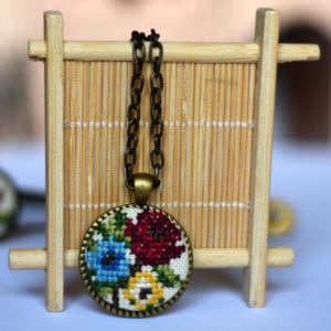 by-joudane-Bronze-Necklace-Three-Flowers-Embroidery-handmade-accessories-watani-shop-online-lebanon