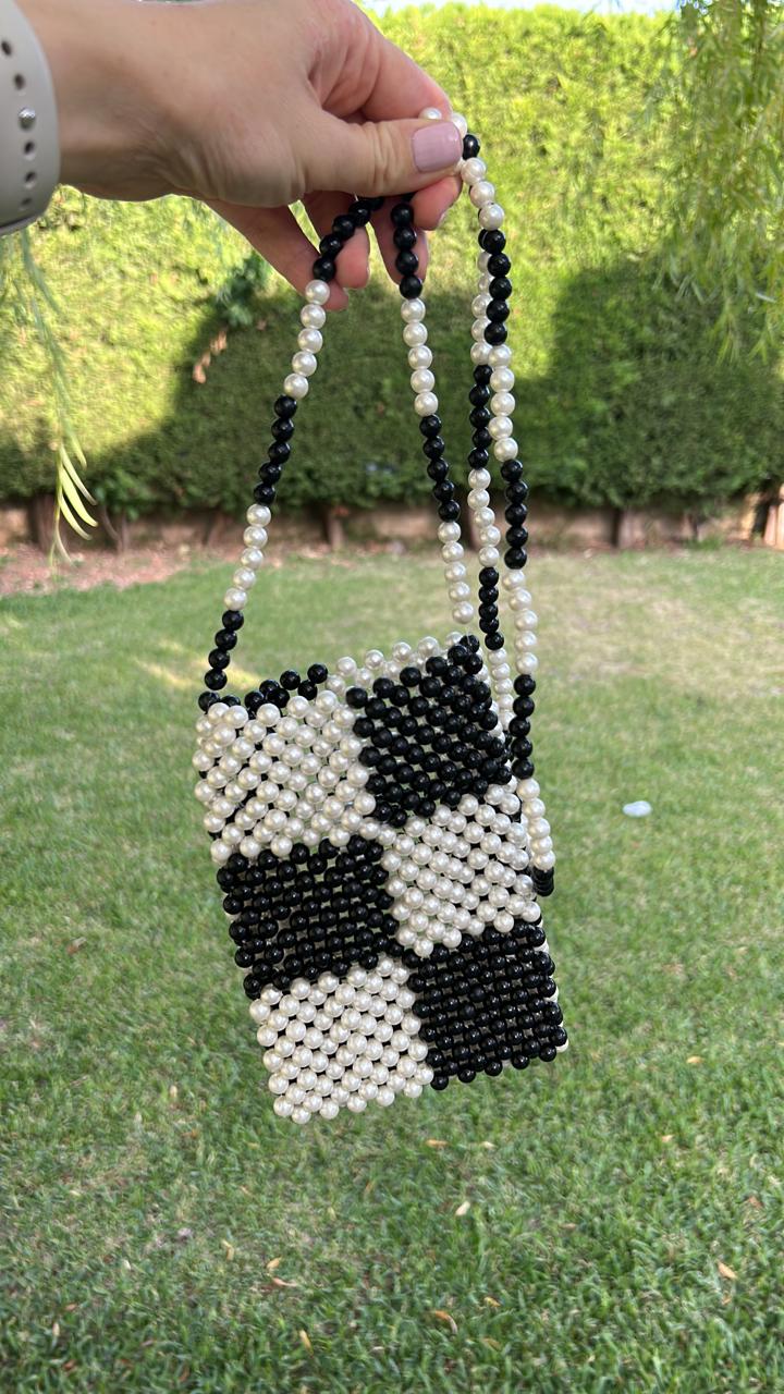 Carol-Le Caro-Craft-Cross-hand-bag-white-black-pearl-watani-sell-buy